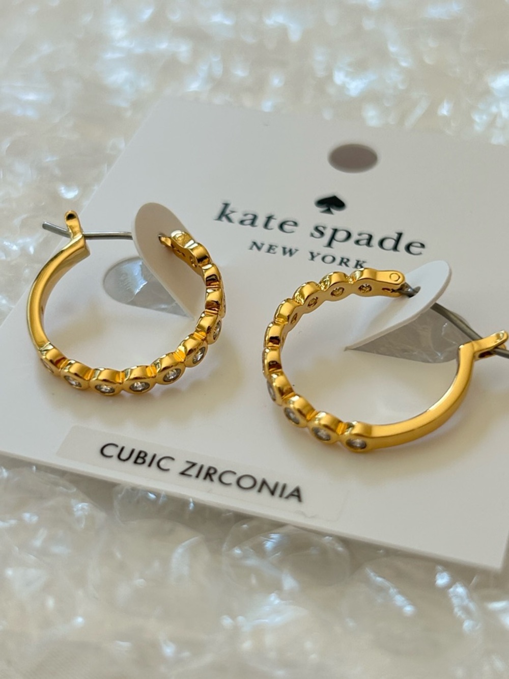 NWT - spade gold hoop earrings with cubic zirconia